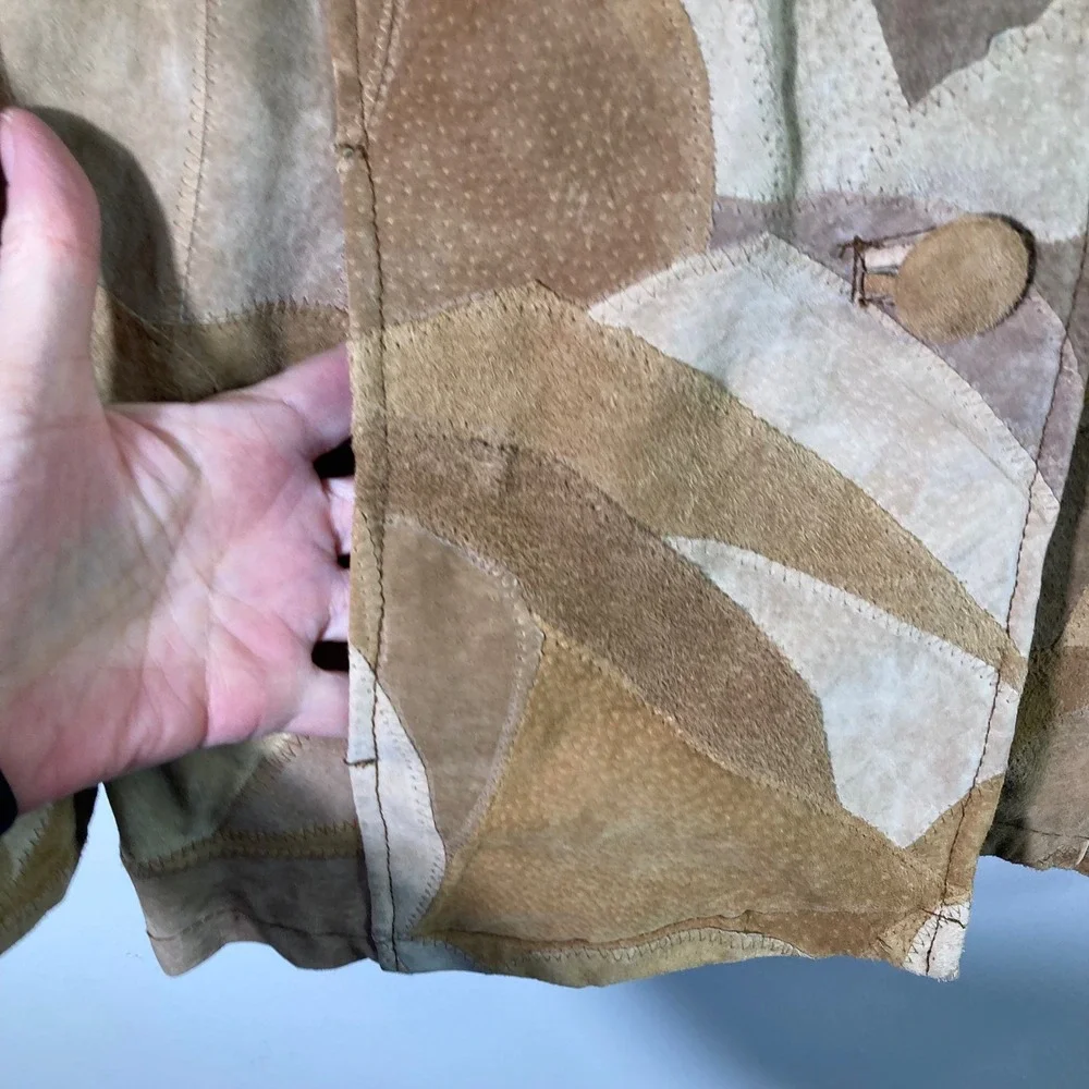 Womens Suede Patchwork Leather Jacket Tan‎ Brown 2X Leather Polyester